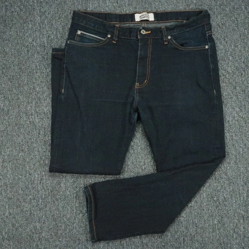 Naked Famous Jeans Mens 34x25 Blue Stacked Guy Deep Indigo Stretch Selvedge